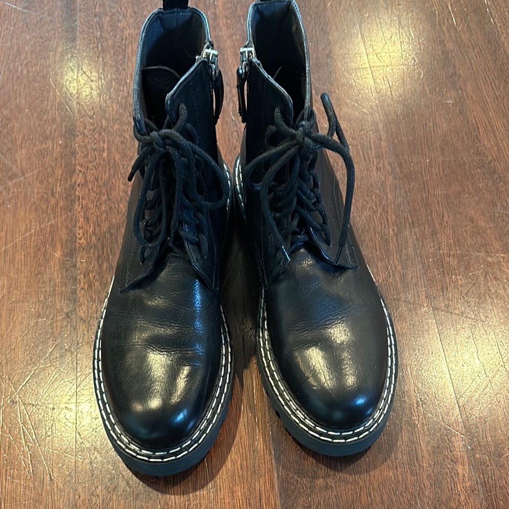 Black Leather Lace-Up Boots